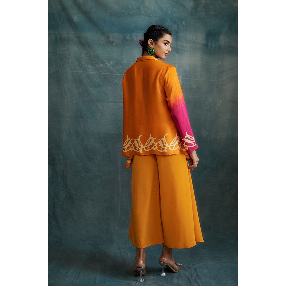 Krishna Mehta Orange Fuchsia Ombre Stylish Shirt and Palazzo (Set of 2)