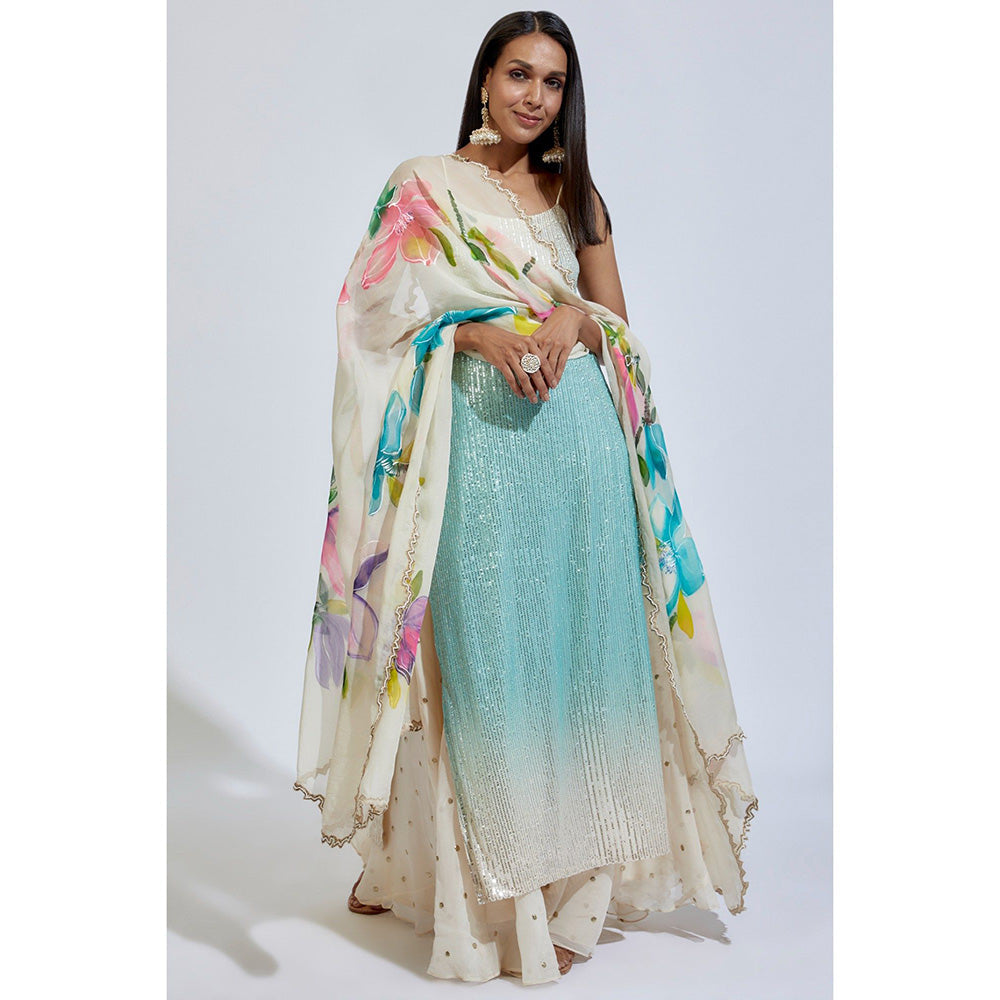 Kriti Bapna Multi-Colour Shaded Sequins Hand painted Kurta with Palazzo and Dupatta (Set of 3)