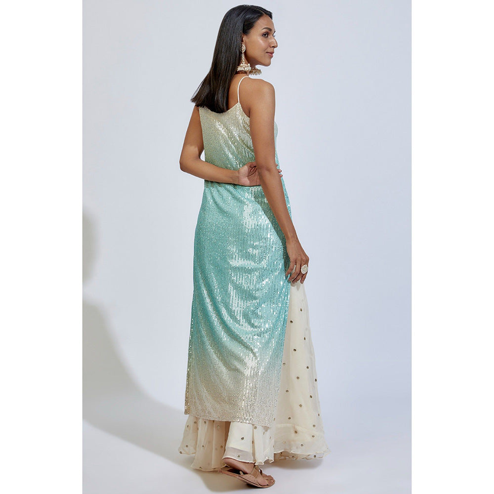 Kriti Bapna Multi-Colour Shaded Sequins Hand painted Kurta with Palazzo and Dupatta (Set of 3)