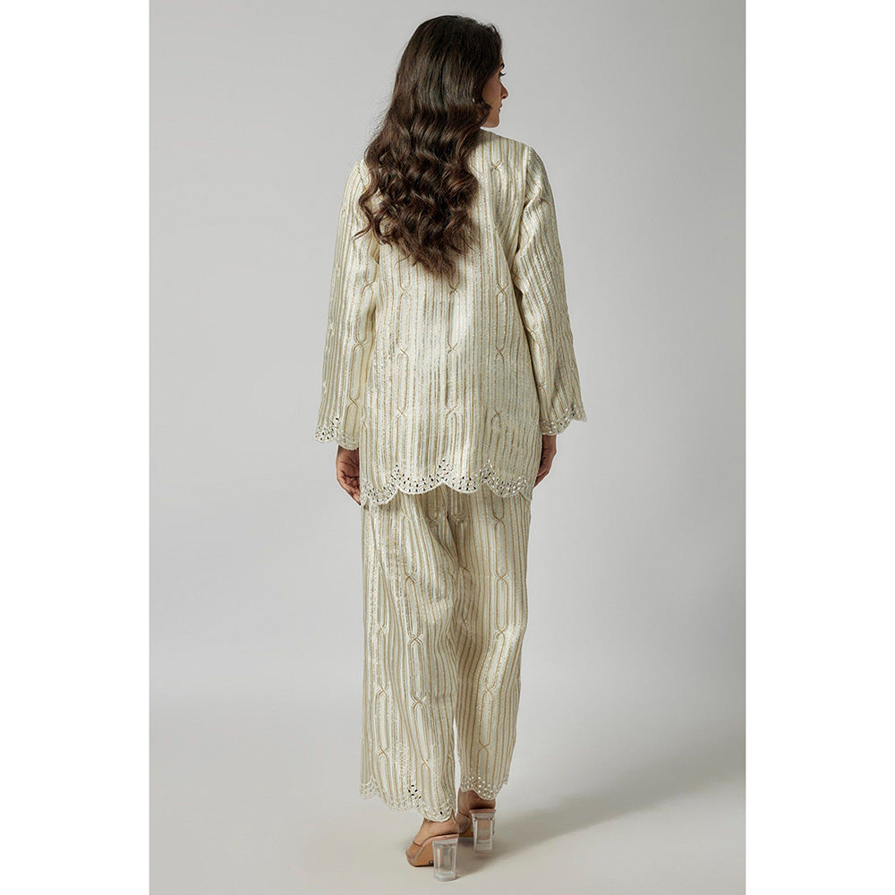 Kriti Bapna Ivory Kurta Pant with Hand painted Dupatta (Set of 3)