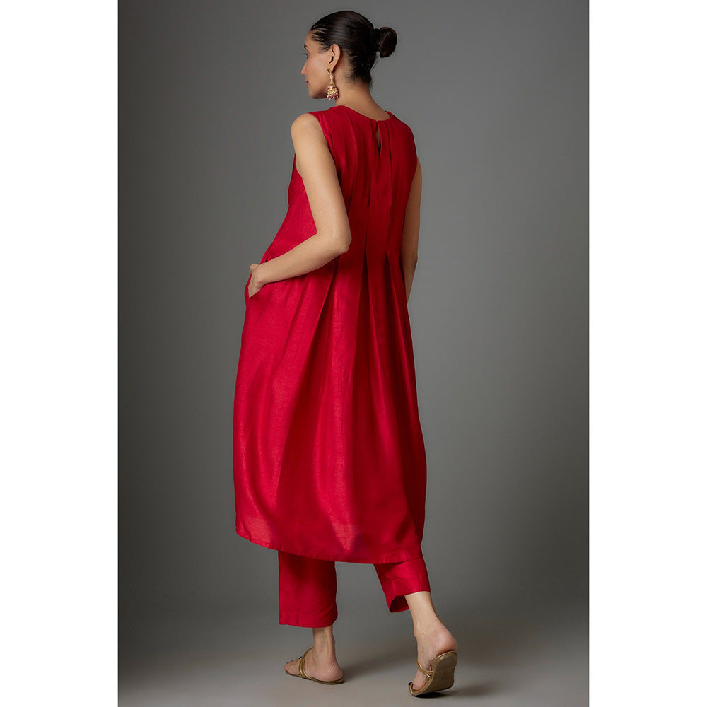 Kriti Bapna Red Hand painted Kurta with Pant and Dupatta (Set of 3)