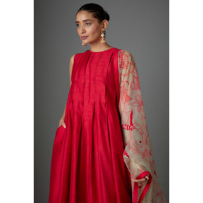 Kriti Bapna Red Hand painted Kurta with Pant and Dupatta (Set of 3)