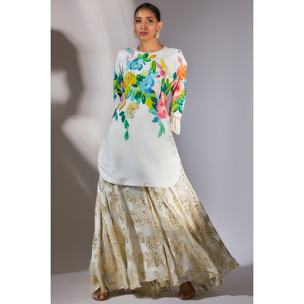 Kriti Bapna Off White Hand painted Kurta with Palazzo (Set of 2)
