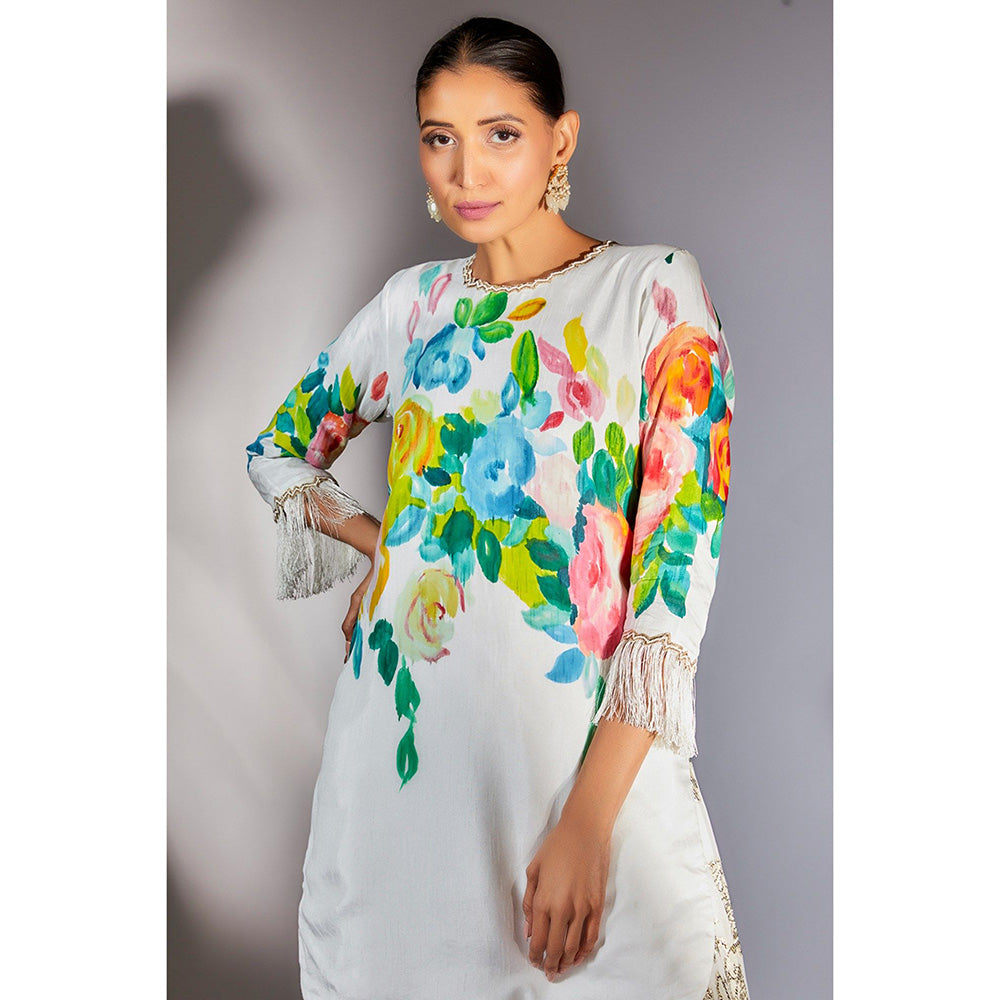 Kriti Bapna Off White Hand painted Kurta with Palazzo (Set of 2)