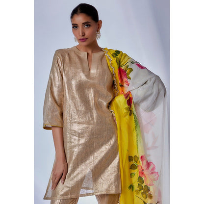 Kriti Bapna Gold Kurta with Pant and Hand painted Dupatta (Set of 3)