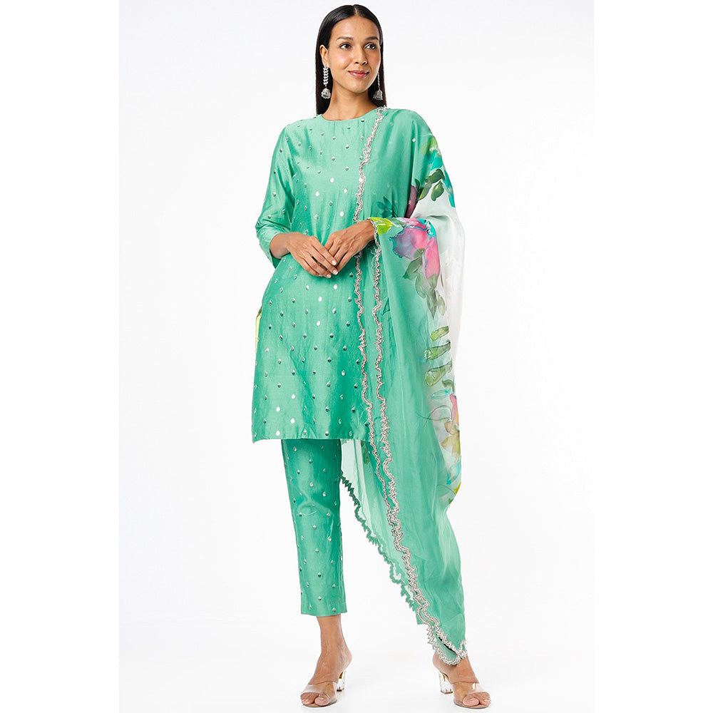 Kriti Bapna Green Mirror Sprinkle Kurta with Pants and Dupatta (Set of 3)