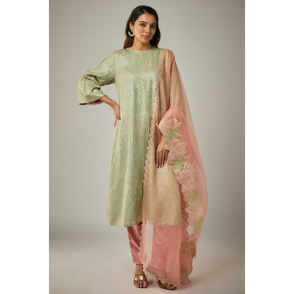 Kriti Bapna Peach Sequins Kurta with Pant and Dupatta (Set of 3)