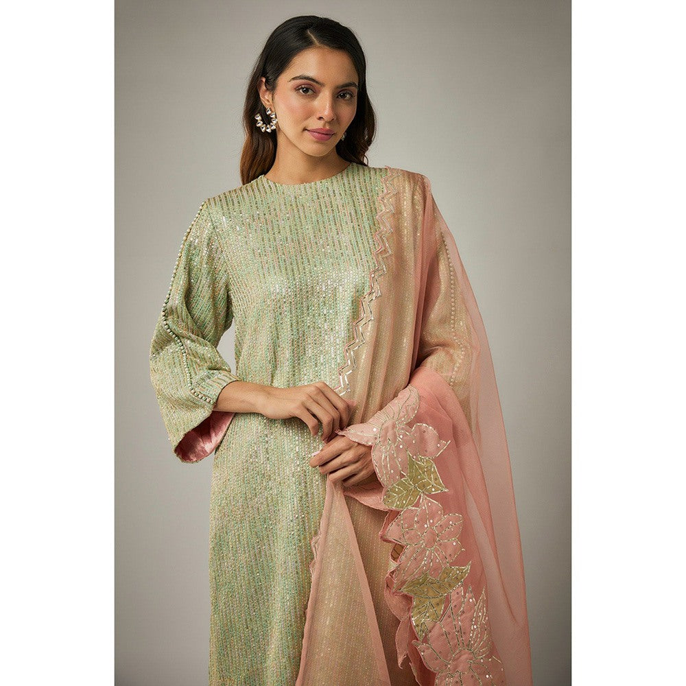 Kriti Bapna Peach Sequins Kurta with Pant and Dupatta (Set of 3)