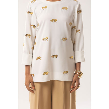 Kriti Bapna White Animal Motif Co-Ord (Set of 2)