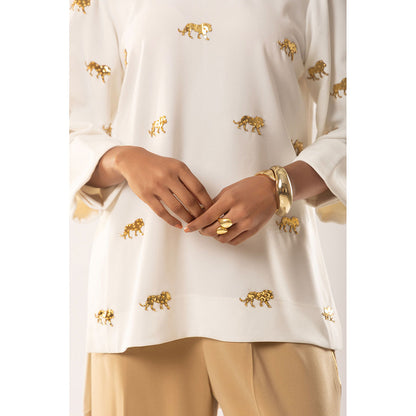 Kriti Bapna White Animal Motif Co-Ord (Set of 2)