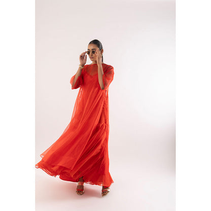 Kriti Bapna Organza Faired Dress With Inner (Set of 2)