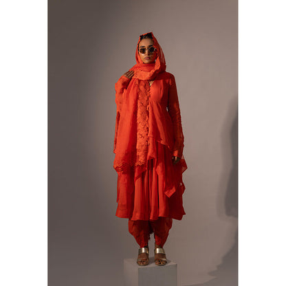 Kriti Bapna Orange Layered Kurta With Dhoti And Dupatta (Set of 2)