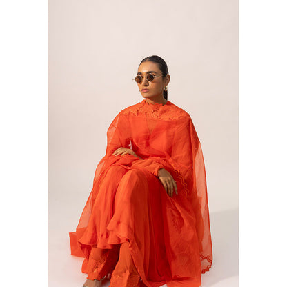 Kriti Bapna Orange Layered Kurta With Dhoti And Dupatta (Set of 2)