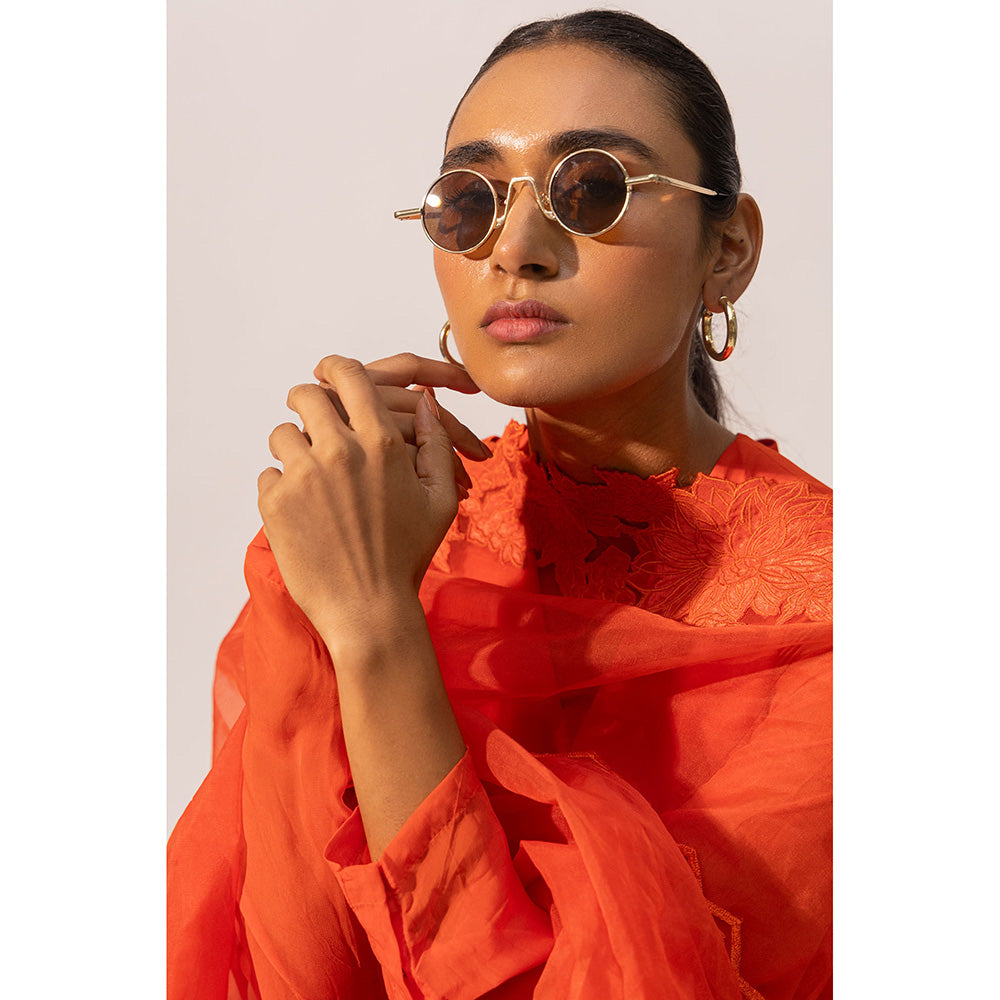 Kriti Bapna Orange Layered Kurta With Dhoti And Dupatta (Set of 2)