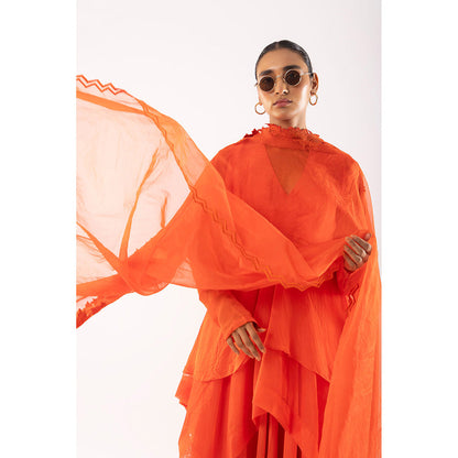 Kriti Bapna Orange Layered Kurta With Dhoti And Dupatta (Set of 2)