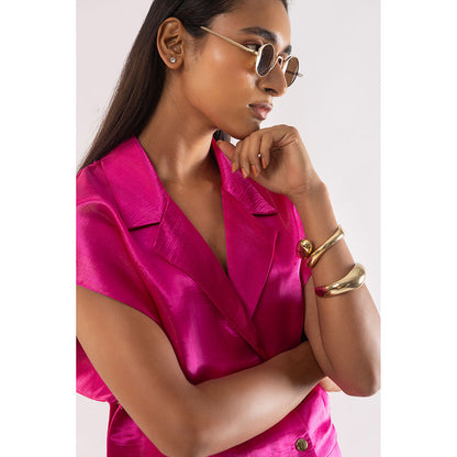 Kriti Bapna Pink Satin Silk Solid Co-Ord (Set of 2)