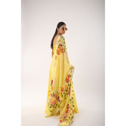 Kriti Bapna Yellow Tiered Anarkali And Dupatta (Set of 2)