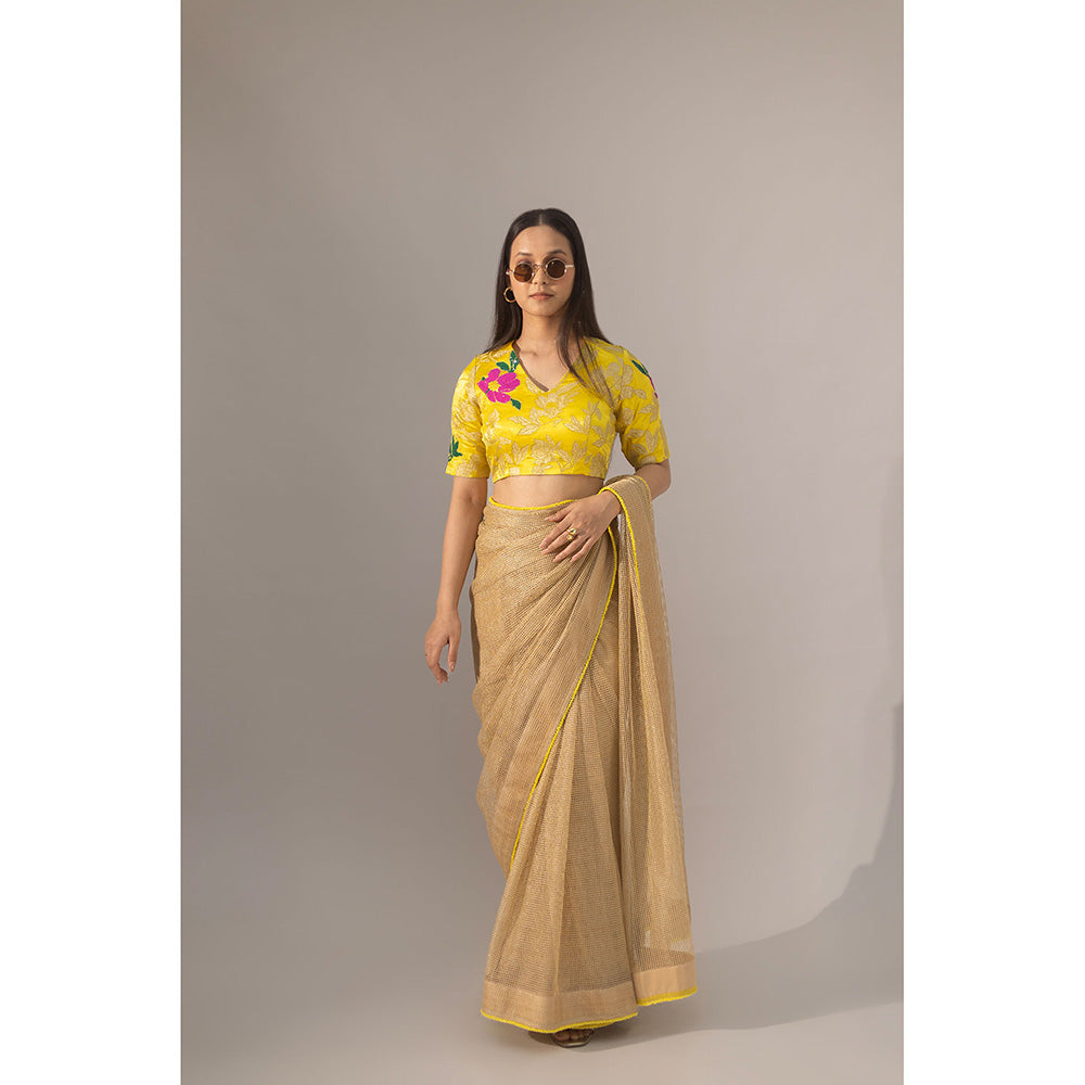 Kriti Bapna Gold Golf Saree with Stitched Blouse