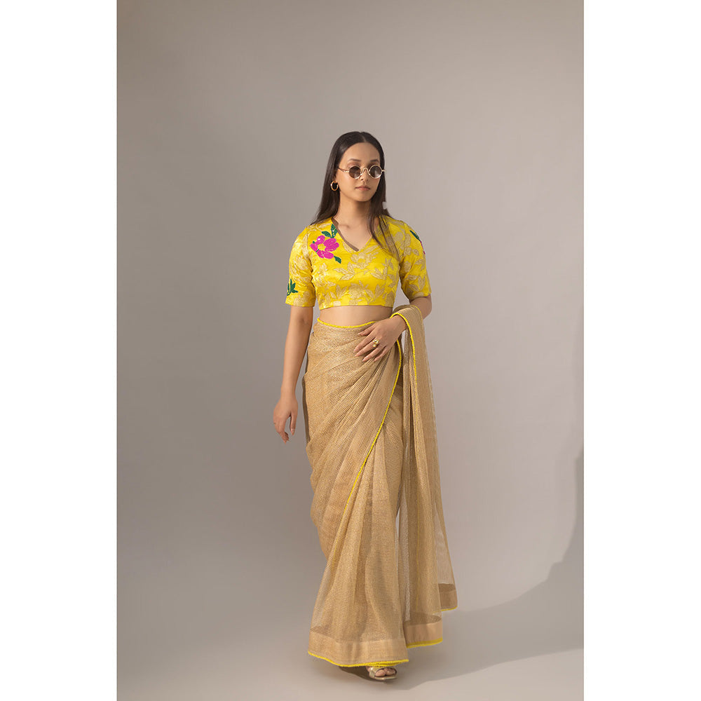 Kriti Bapna Gold Golf Saree with Stitched Blouse
