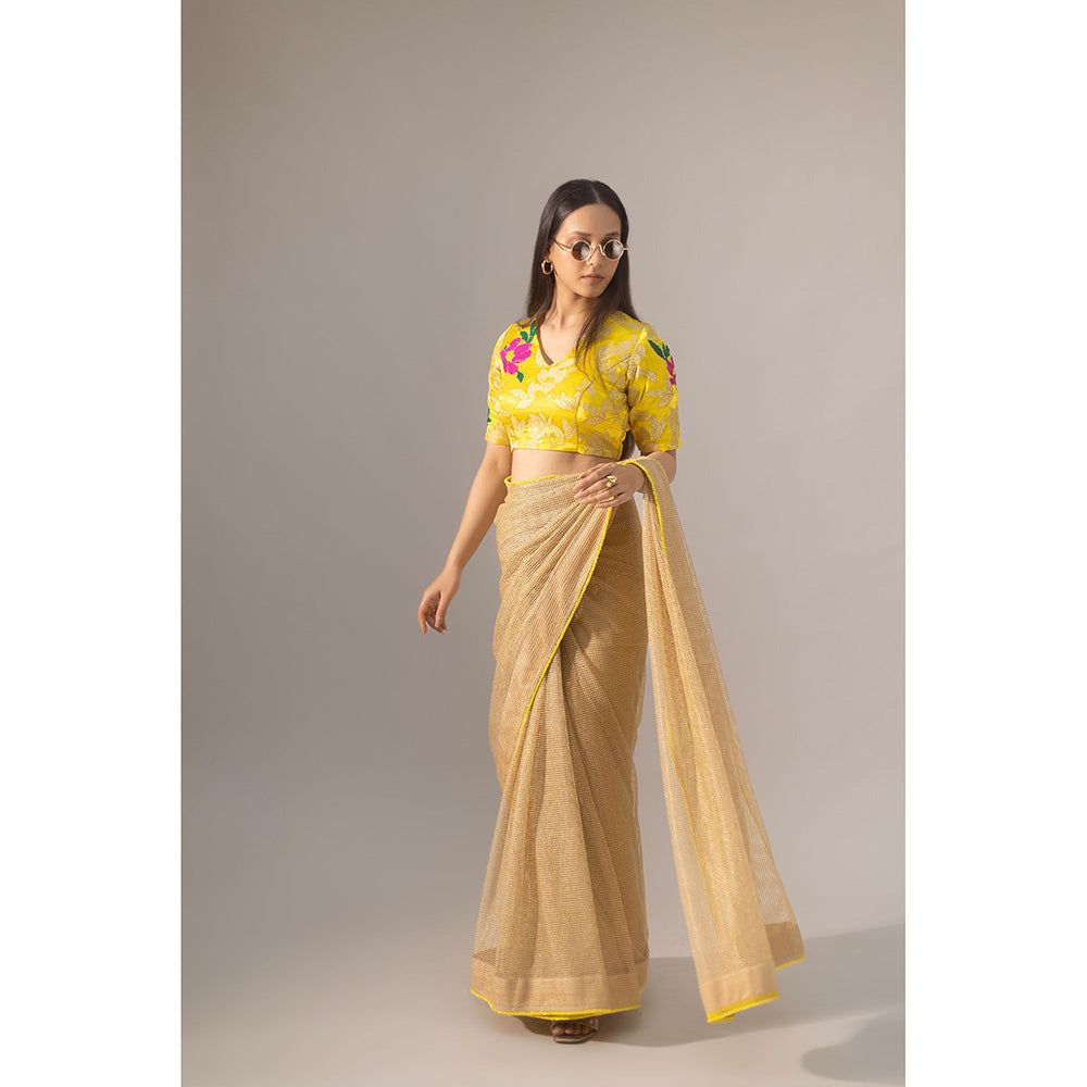 Kriti Bapna Gold Golf Saree with Stitched Blouse