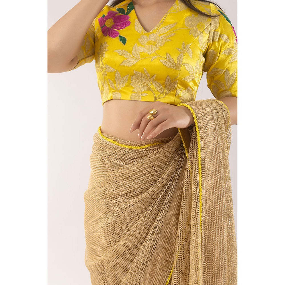 Kriti Bapna Gold Golf Saree with Stitched Blouse