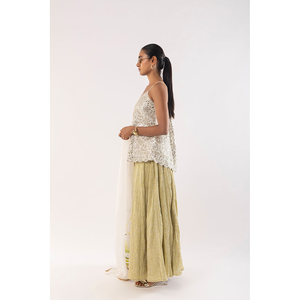 Kriti Bapna White Mirror Top with Palazzo and Dupatta (Set of 3)