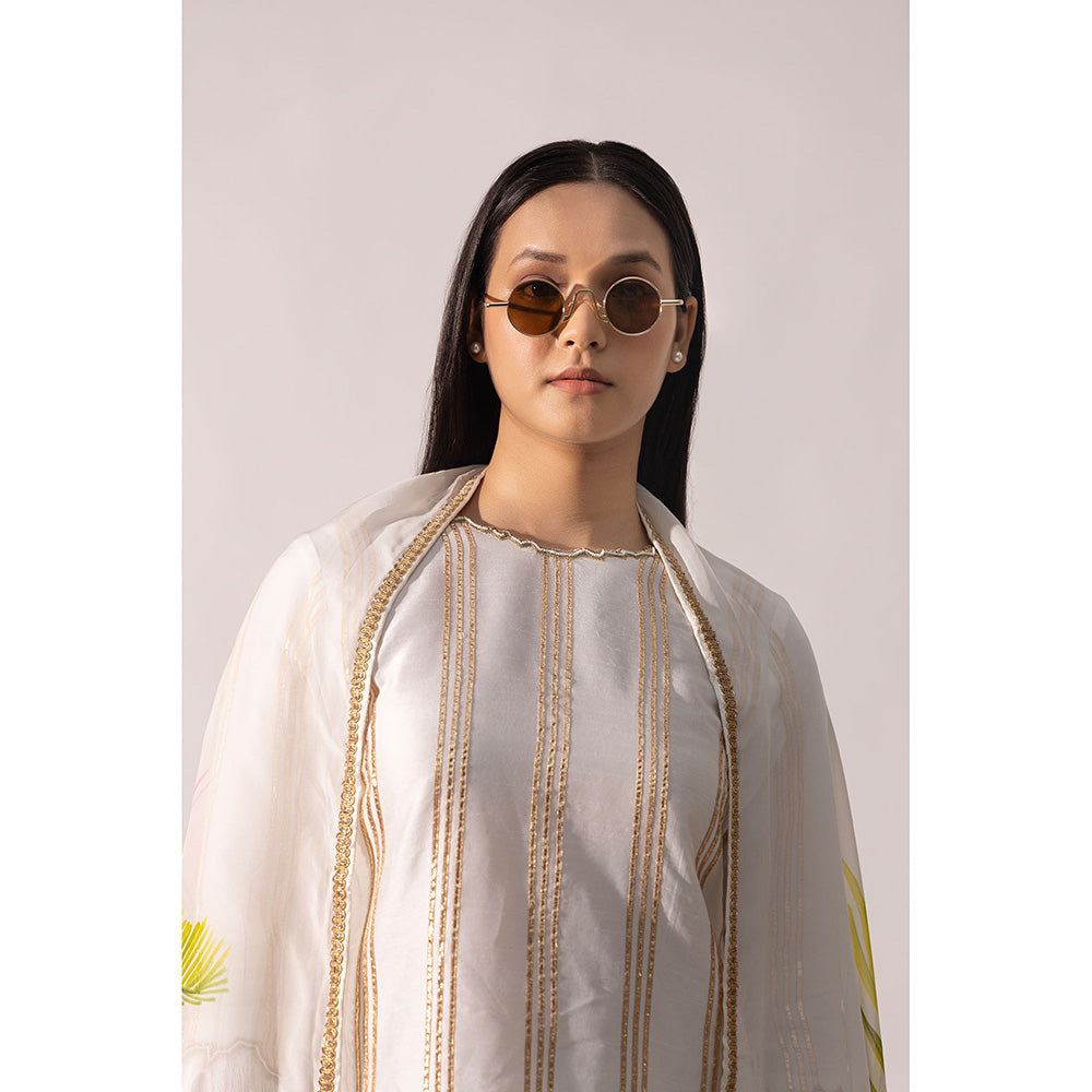 Kriti Bapna White Gota Line Kurta with Palazzo and Dupatta (Set of 3)