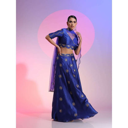 Kudi Pataka Designs Anaar Blue Classic Lehenga With Choli & Dupatta (Set of 3)