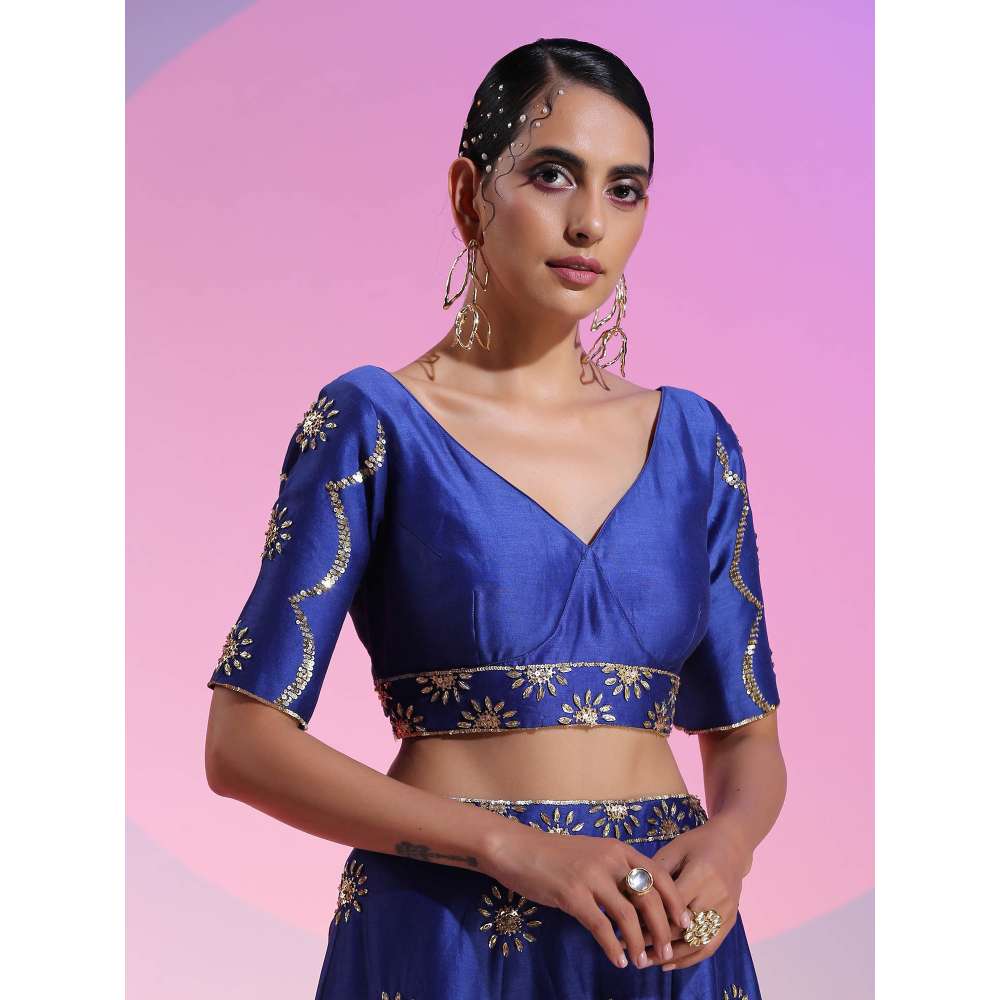 Kudi Pataka Designs Anaar Blue Classic Lehenga With Choli & Dupatta (Set of 3)