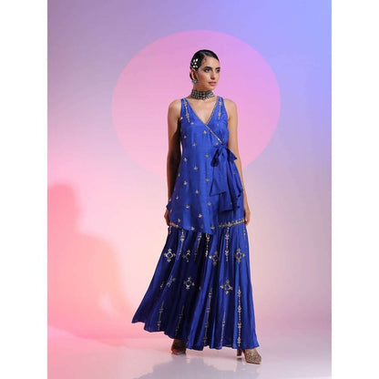 Kudi Pataka Designs Luna Blue Embroidered Sharara With Kurti (Set of 2)