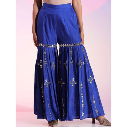Kudi Pataka Designs Luna Blue Embroidered Sharara With Kurti (Set of 2)
