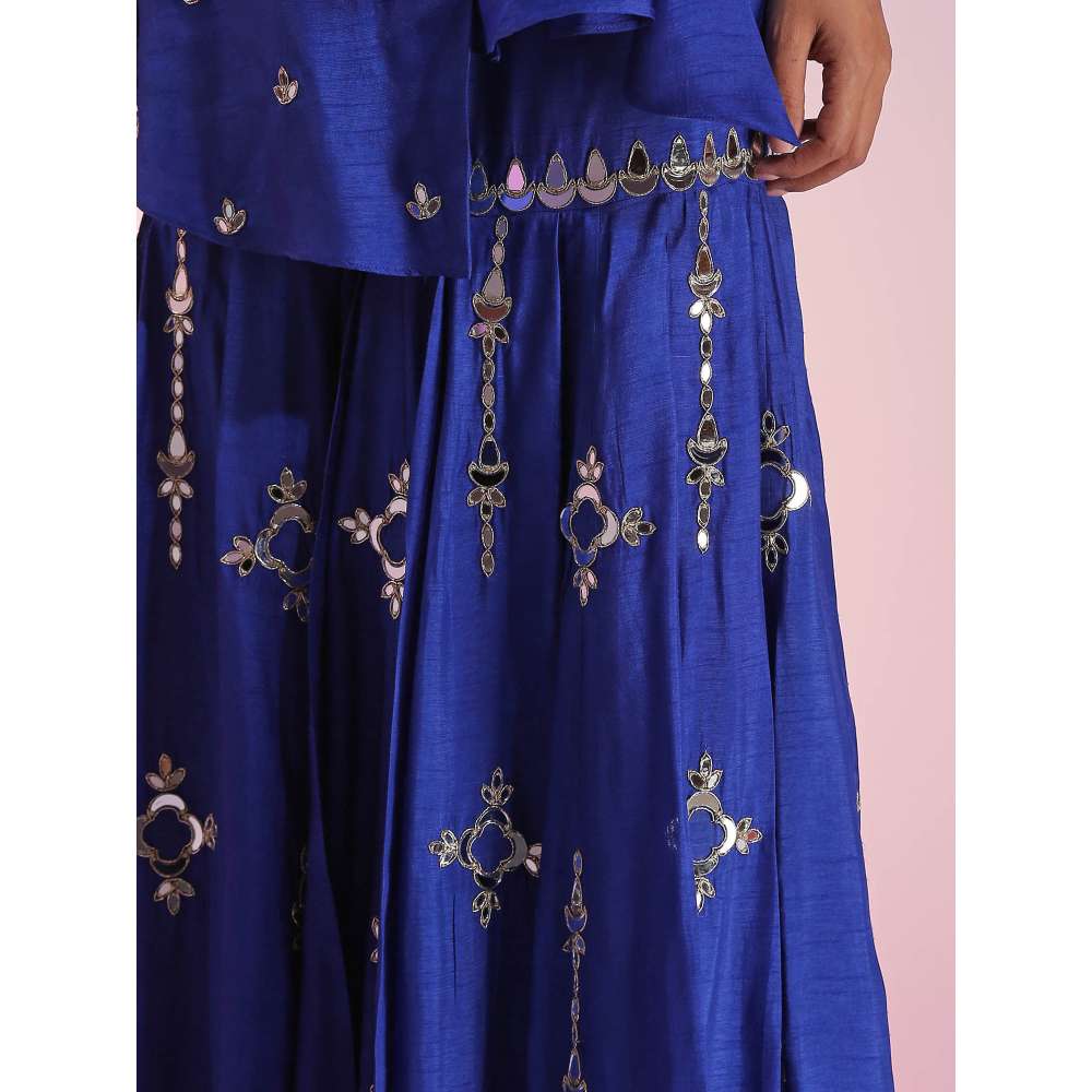 Kudi Pataka Designs Luna Blue Embroidered Sharara With Kurti (Set of 2)