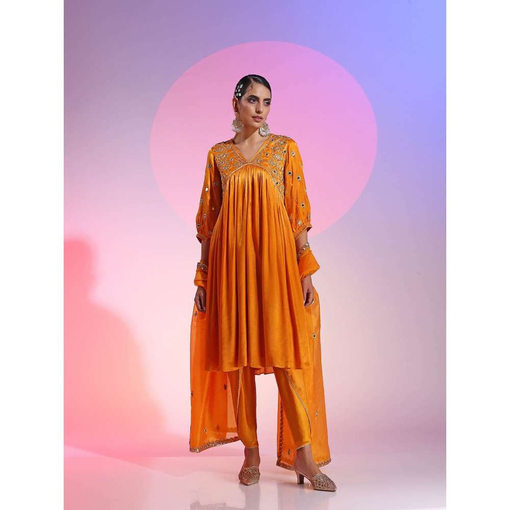 Kudi Pataka Designs Venus Mustard Anarkali Kurta With Pant & Dupatta (Set of 3)