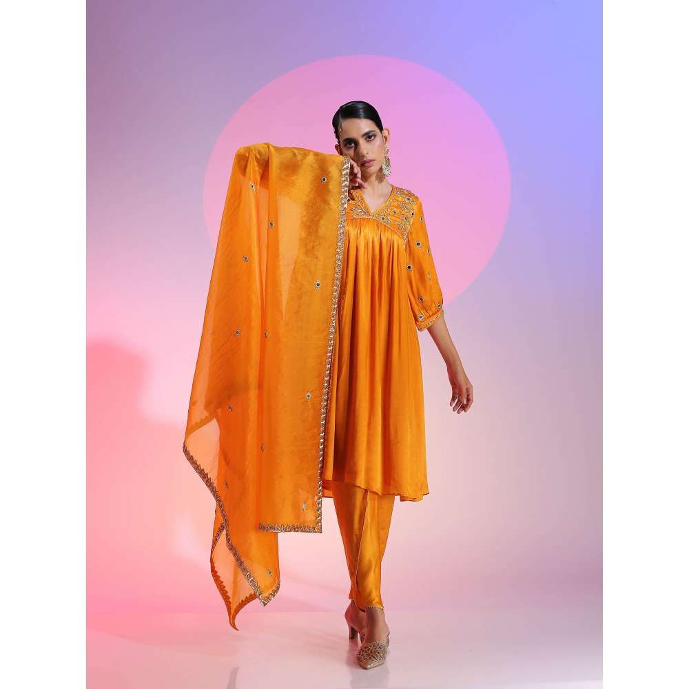 Kudi Pataka Designs Venus Mustard Anarkali Kurta With Pant & Dupatta (Set of 3)