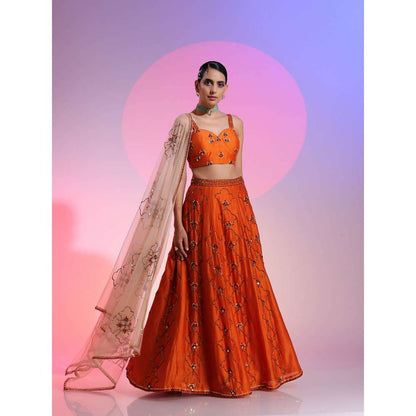 Kudi Pataka Designs Iris Rust Fusion Lehenga With Choli & Dupatta (Set of 3)