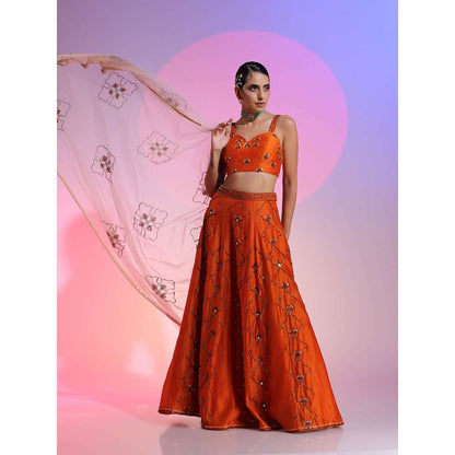 Kudi Pataka Designs Iris Rust Fusion Lehenga With Choli & Dupatta (Set of 3)
