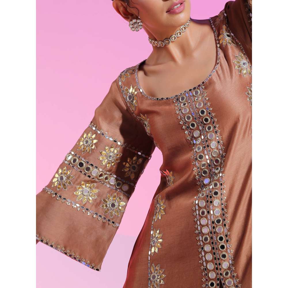 Kudi Pataka Designs Aaina Brown Salwar With Kurti & Dupatta (Set of 3)