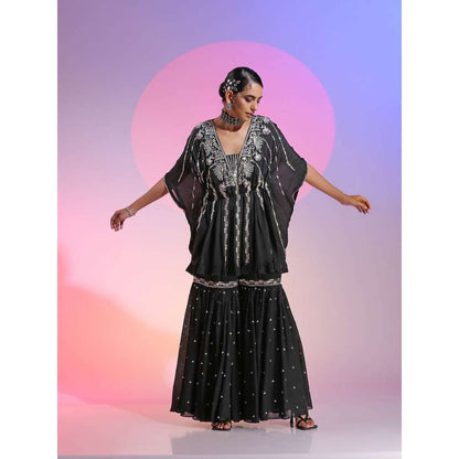 Kudi Pataka Designs Mahika Black Kaftan Kurta With Sharara (Set of 2)