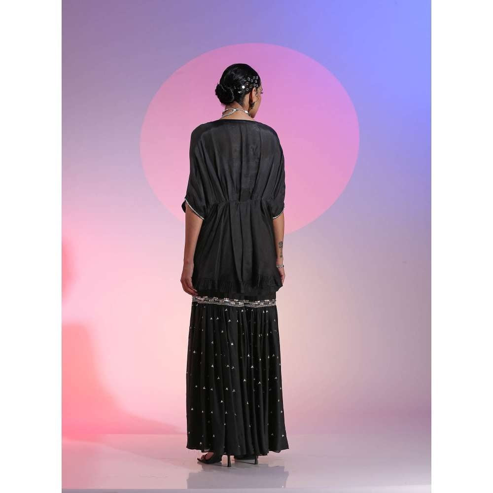 Kudi Pataka Designs Mahika Black Kaftan Kurta With Sharara (Set of 2)