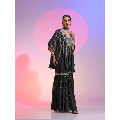 Kudi Pataka Designs Mahika Black Kaftan Kurta With Sharara (Set of 2)