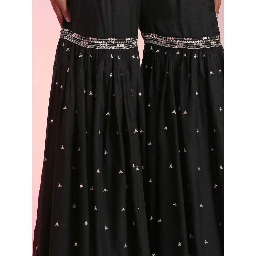 Kudi Pataka Designs Mahika Black Kaftan Kurta With Sharara (Set of 2)