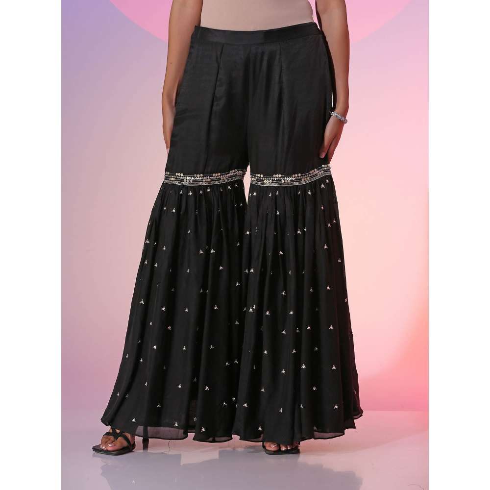 Kudi Pataka Designs Mahika Black Kaftan Kurta With Sharara (Set of 2)