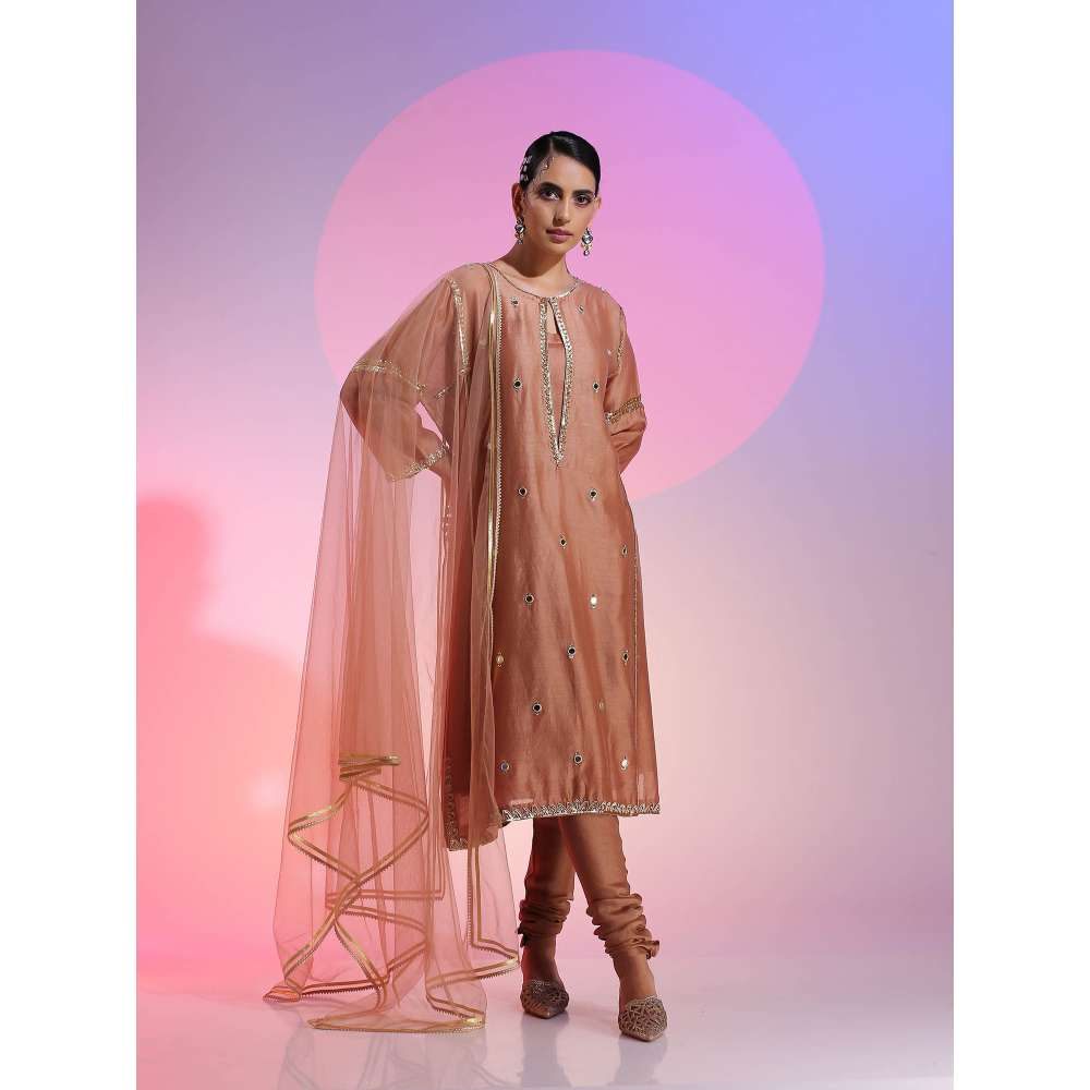 Kudi Pataka Designs Tehzeeb Brown Kurta Slip With Chudidar & Dupatta (Set of 4)