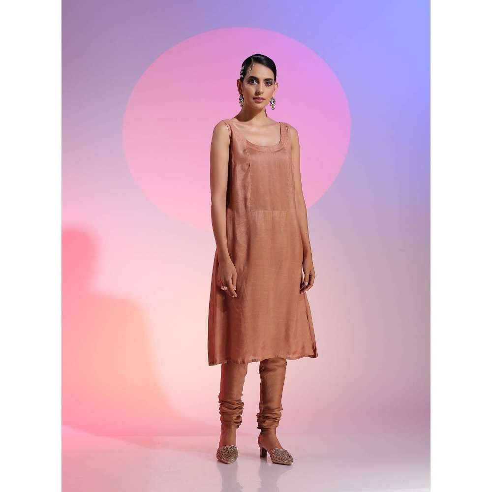 Kudi Pataka Designs Tehzeeb Brown Kurta Slip With Chudidar & Dupatta (Set of 4)