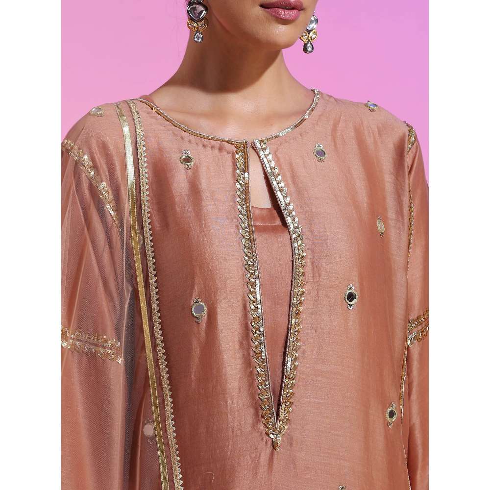 Kudi Pataka Designs Tehzeeb Brown Kurta Slip With Chudidar & Dupatta (Set of 4)