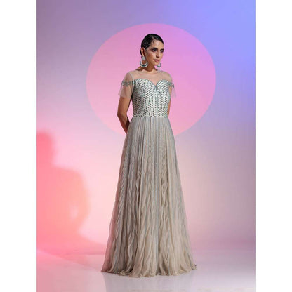 Kudi Pataka Designs Eden Grey Embellished Sequined Maxi Dress