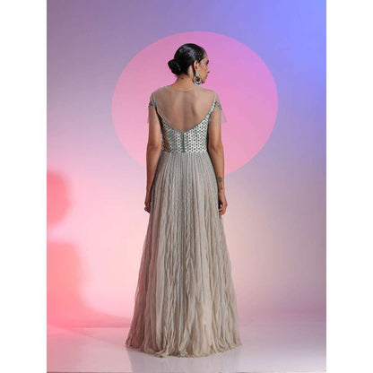 Kudi Pataka Designs Eden Grey Embellished Sequined Maxi Dress