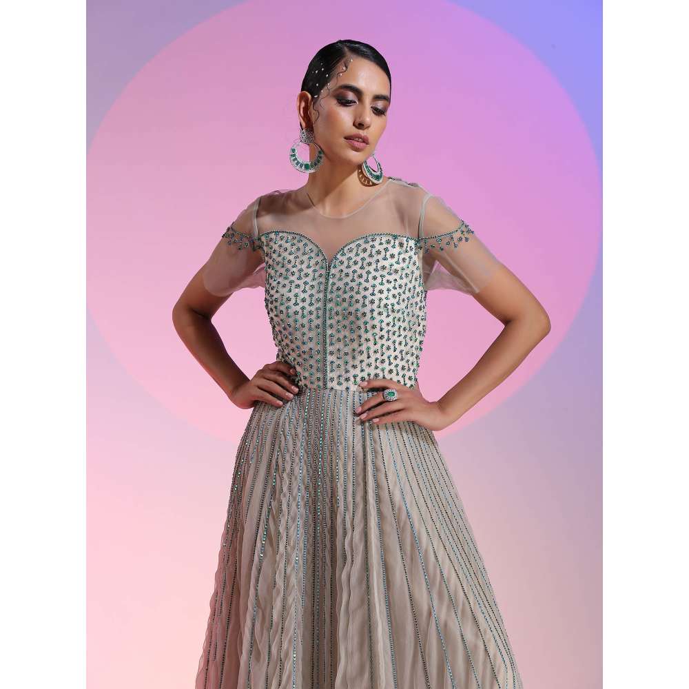 Kudi Pataka Designs Eden Grey Embellished Sequined Maxi Dress