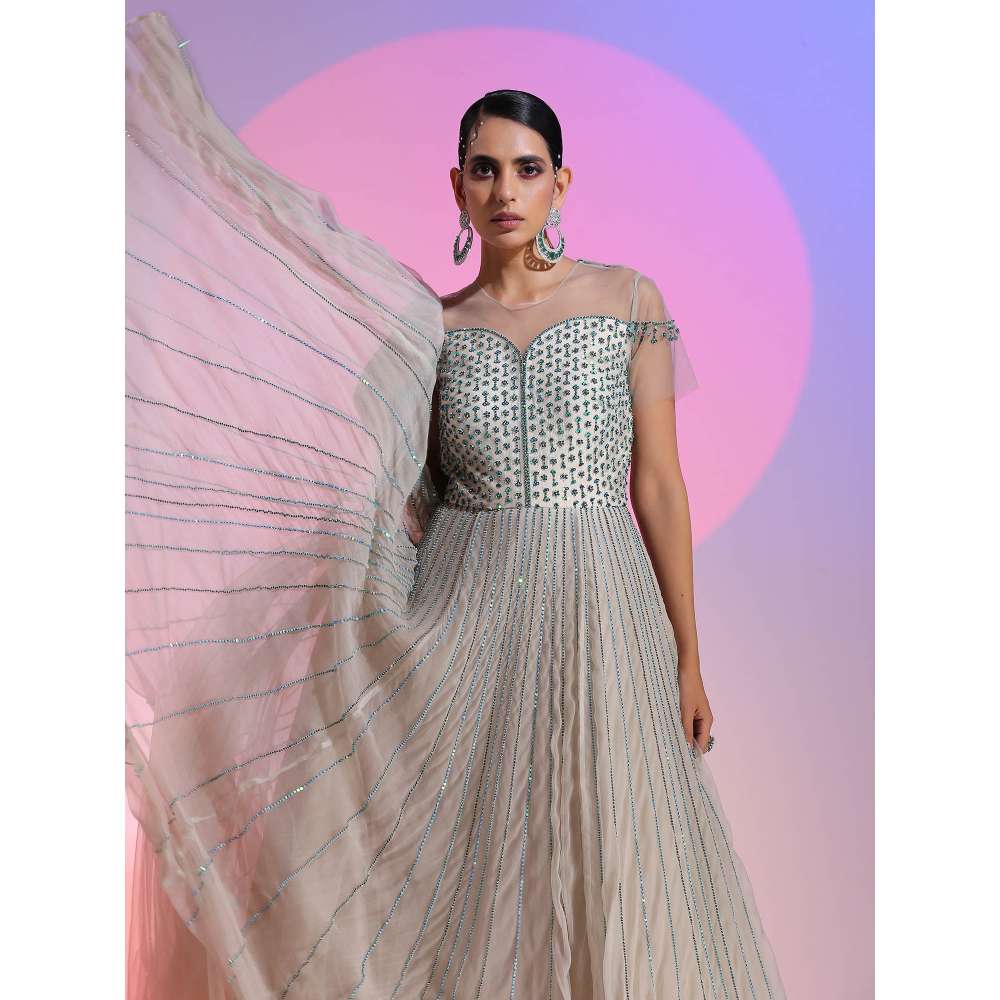 Kudi Pataka Designs Eden Grey Embellished Sequined Maxi Dress