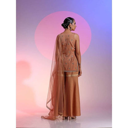 Kudi Pataka Designs Huda Brown Kurta With Sharara & Dupatta (Set of 3)